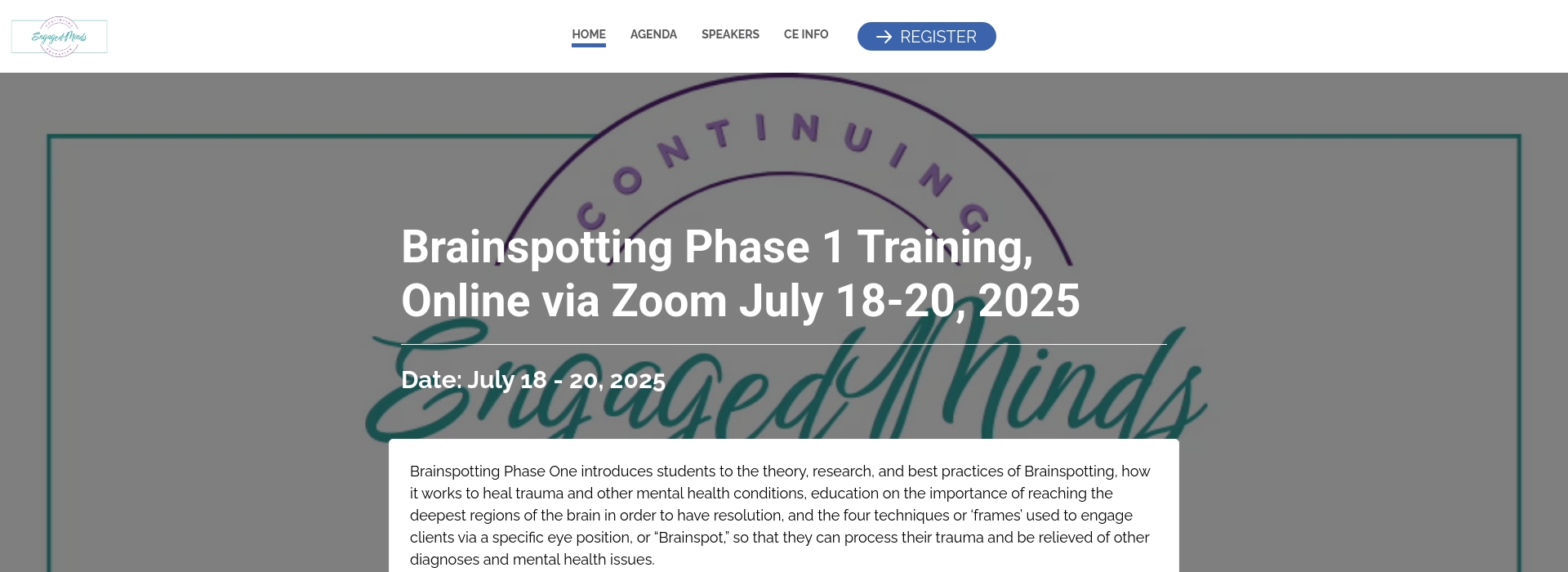 Brainspotting Phase 1 Training, Online via Zoom July 18-20, 2025